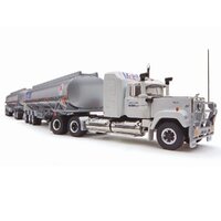 Highway Replicas Tanker Road Train "Mobil" Prime Mover, Dolly & 2x Tanker Trailers 1:64 Scale Diecast 12028