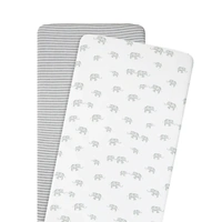 Living Textiles 2pk Bassinet Fitted Sheets - Grey Elephant