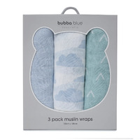 Bubba Blue Nordic 3pk Muslin Wraps Sky/Mint 6716909