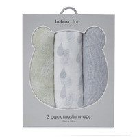 Bubba Blue Nordic 3pk Muslin Wraps Grey/Sand 6716912