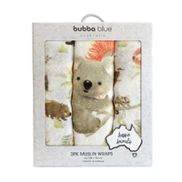 Bubba Blue Aussie Animal Oatmeal Koala 3pk Muslin Swaddle Wraps 5075