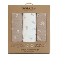 Bubba Blue Organic Cotton 3pk Muslin Wraps Chestnut 16676