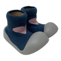 Little Eaton Rubber Soled Sock Navy with Pink Heart