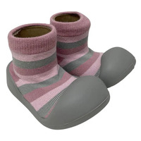 Little Eaton Rubber Soled Sock Pink/Grey Stripes