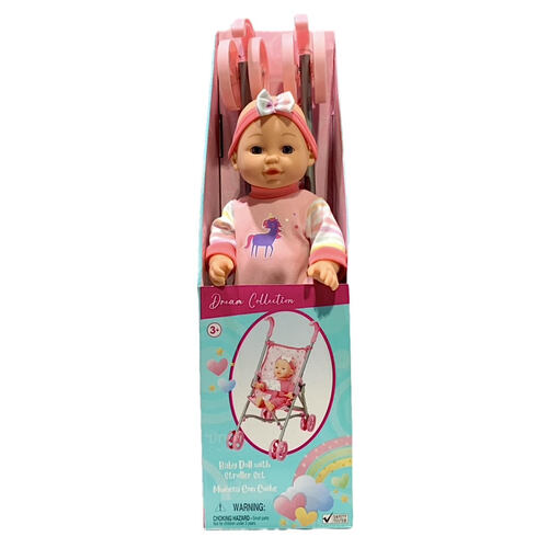 Gigo Dream Collection 12" Baby Doll With Metal Stroller Set 23115