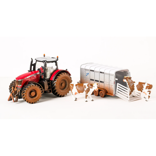 Siku Farmer Massey Ferguson MF 8680 with Dirty Look Ifor-Williams Stock Trailer 1:32 Scale SI8608