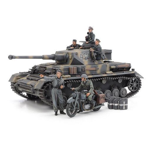 Tamiya German Tank Panzerkampfwagen IV Ausf.G Early Production & Motorcycle Set "Eastern Front" 1:35 Scale Model Kit 25209