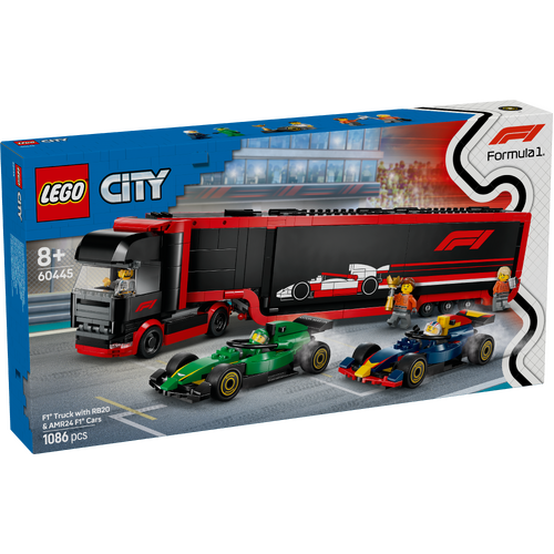 LEGO City F1 Truck with RB20 & AMR24 F1 Cars 60445