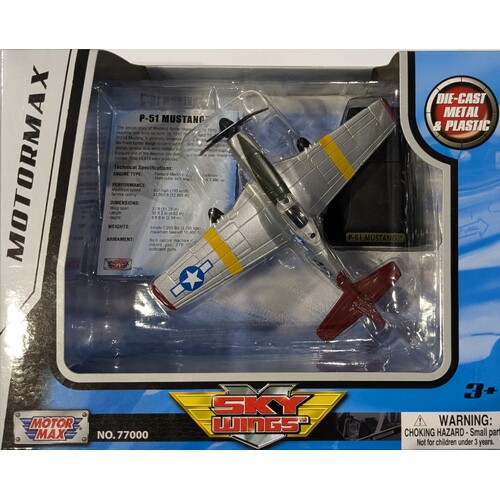 Motor Max Sky Wings 6" Diecast P-51 Mustang 77024