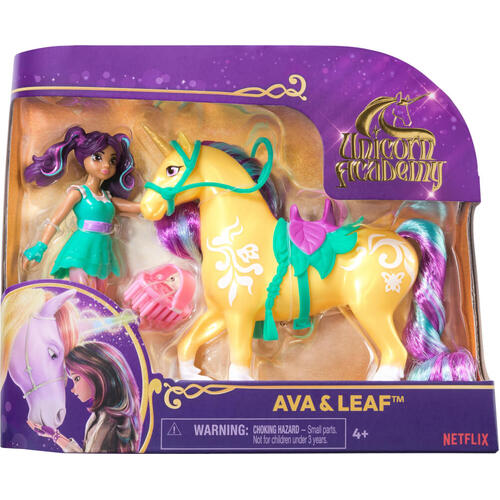 Unicorn Academy Small Doll and Unicorn Set Characters: Ava & Leaf