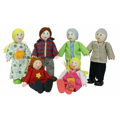 Hape Happy Family Caucasian Wooden Doll Set of 6 3500