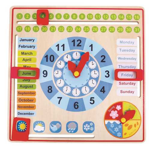 Tooky Toy My Wooden Calendar with Adjusable Tabs for Time, Date and Weather TKC258