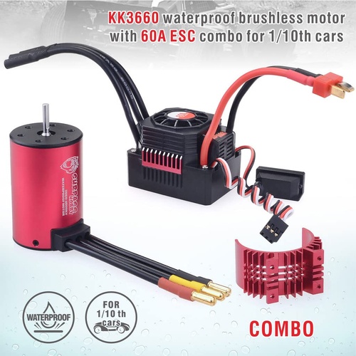 Surpass Hobby KK waterproof 3660 brushless motor with 60A ESC combo + Red heatsink 2600kv