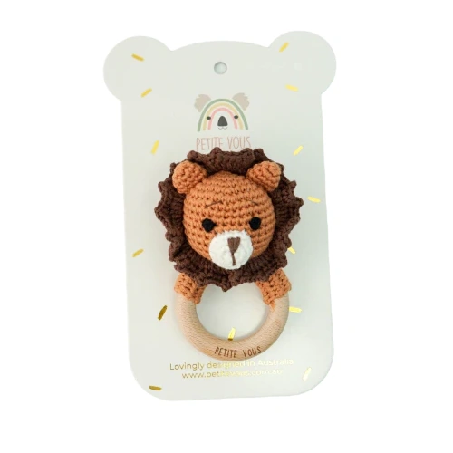 Petite Vous Crochet Ring Rattle - Roary Lion