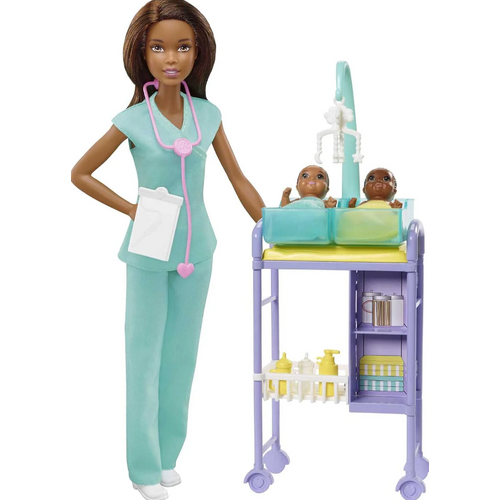 Barbie You Can Be Anything Baby Doctor Brunette Doll and Playset DHB63