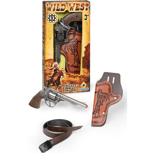 Gonher Wild West Diecast Cowboy Revolver with Belt and Holster 8 Shot Cap Gun Toy 201/0 26Q