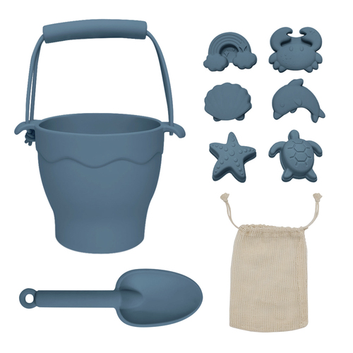 Living Textiles Playground Silicone 8pc Bucket & Spade Set Colour: Steel Blue