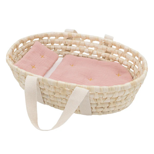 Living Textiles Rattan Woven Doll Moses Basket Set - Pink