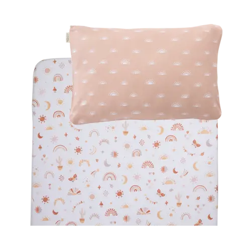 Living Textiles Cotton Jersey Port-a-cot Fitted Sheet & Pillow Case - Bohemian Bliss 9115495