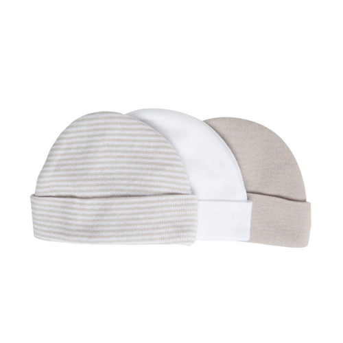 Playette Preemie Caps/Beanies 3 Pack Colour: Grey and White