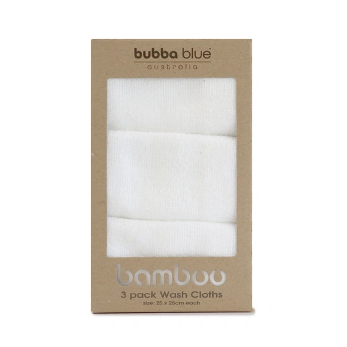 Bubba Blue Bamboo Face Washers 3pk White 54145