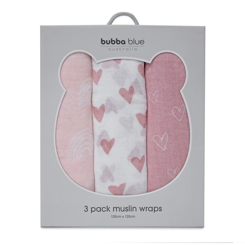 Bubba Blue Nordic 3pk Muslin Wraps Berry/Rose 6716908