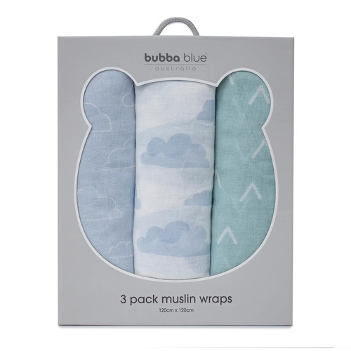 Bubba Blue Nordic 3pk Muslin Wraps Sky/Mint 6716909