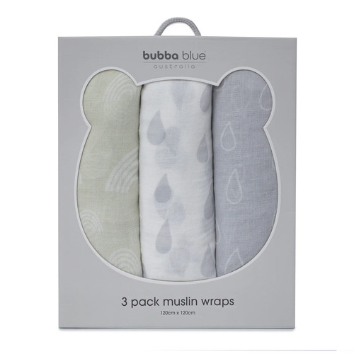 Bubba Blue Nordic 3pk Muslin Wraps Grey/Sand 6716912