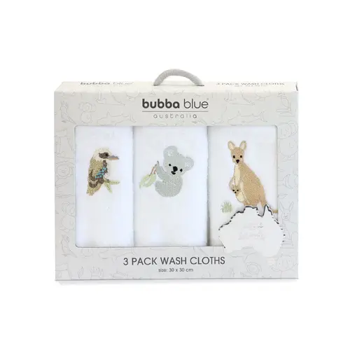 Bubba Blue Wash Cloths 3pk Aussie Animals 15051