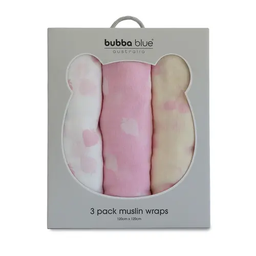 Bubba Blue Nordic Sorbet 3pk Muslin Wraps Strawberry/Cherry 16058