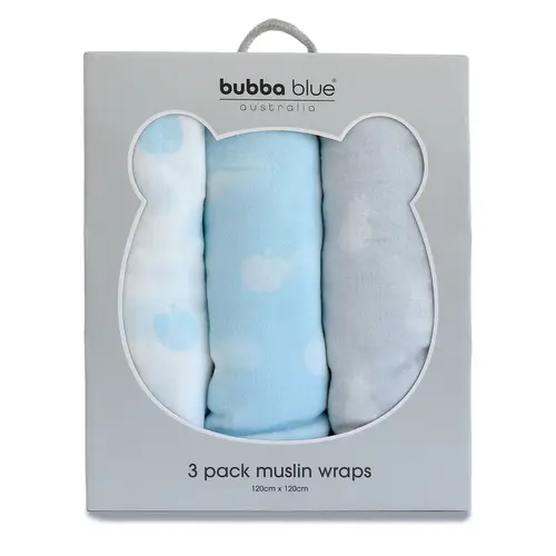 Bubba Blue Nordic Sorbet 3pk Muslin Wraps Apple/Pineapple 16058