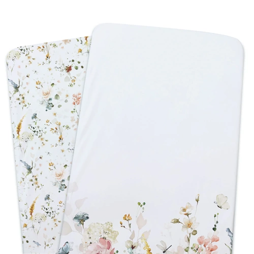 Bubba Blue Bamboo 2pk Jersey Bedside Sleeper Fitted Sheets - Peonies 16911