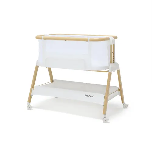 Babyrest Alfie Bedside Bassinet/Sleeper with Mattress & Carry Bag - White with Natural Wood Legs