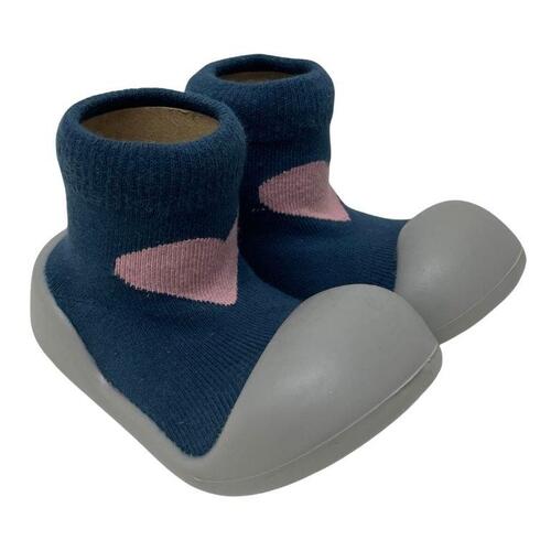 Little Eaton Rubber Soled Sock Navy with Pink Heart [Size: 12-18 Months]