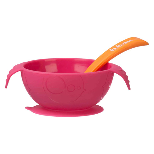 b.box Silicone First Feeding Bowl & Spoon Set [Colour: Strawberry Shake]