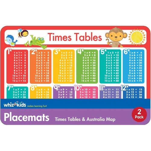 Lake Press Whiz Kids Placemat - Times Tables & Map of Australia 2 pack