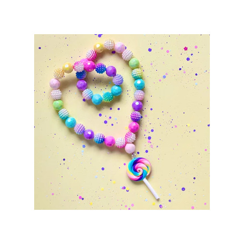 Sweet As Sugar Beaded Necklace - Lollipop Swirl A01