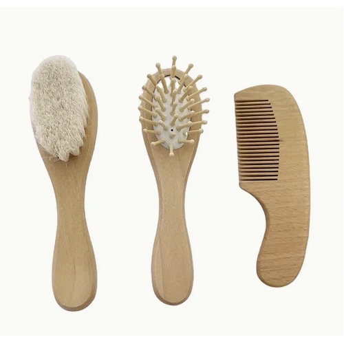 Honeysuckle. 3pc Baby Wooden Brush & Comb Set