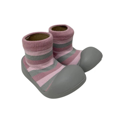 Little Eaton Rubber Soled Sock Pink/Grey Stripes [Size: 12-18 Months]